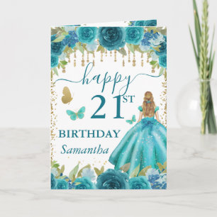 Aqua Dress Blonde Haired Princess Birthday Card