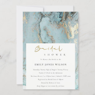 AQUA DUSKY BLUE GOLD AGATE BRIDAL SHOWER INVITE