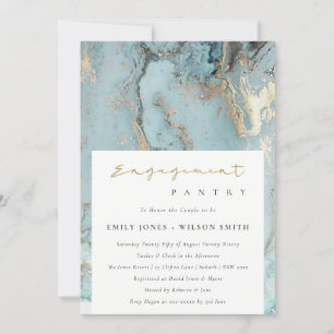 AQUA DUSKY BLUE GOLD AGATE COUPLES SHOWER INVITE