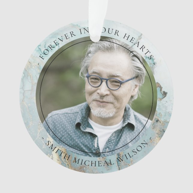 AQUA DUSKY BLUE GOLD AGATE SYMPATHY MEMORIAL PHOTO ORNAMENT (Front)