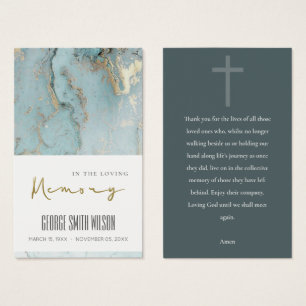 AQUA DUSKY BLUE GOLD SYMPATHY MEMORIAL PRAYER CARD