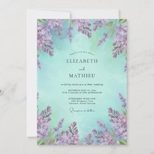 Aqua Dusty Lilac Wisteria Wedding Invitation