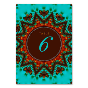 Aqua Earth Sun Wedding Menu+Table Number Card