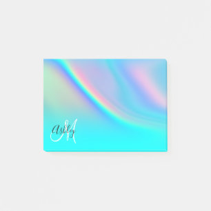 Aqua Edge Rainbow Ombre Monogram Post-it Notes