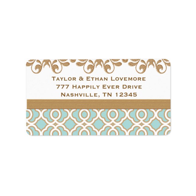Aqua Eggshell Blue Gold Return Address Labels (Front)