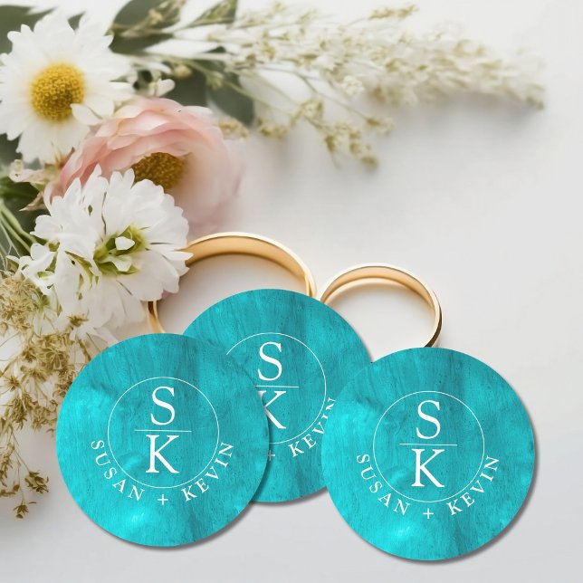 Aqua Elegance Turquoise & Teal Watercolor Wedding Classic Round Sticker (Creator Uploaded)
