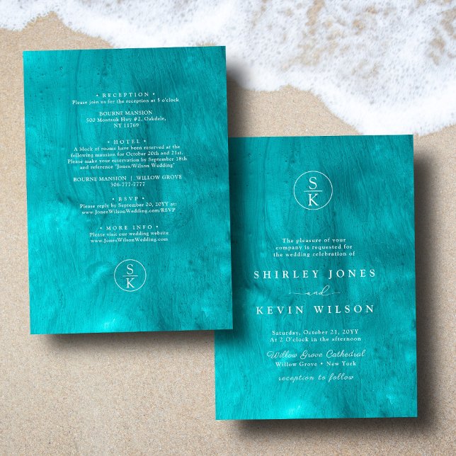 Aqua Elegance Turquoise & Teal Watercolor Wedding Invitation (Creator Uploaded)