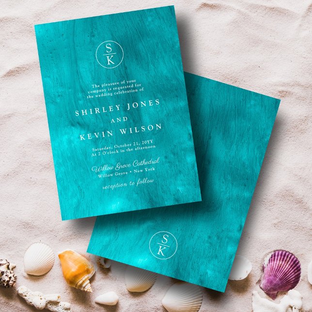 Aqua Elegance Turquoise & Teal Watercolor Wedding Invitation (Creator Uploaded)