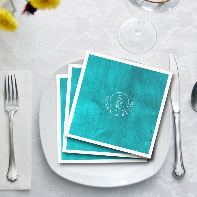 Aqua Elegance Turquoise & Teal Watercolor Wedding Napkin (Creator Uploaded)