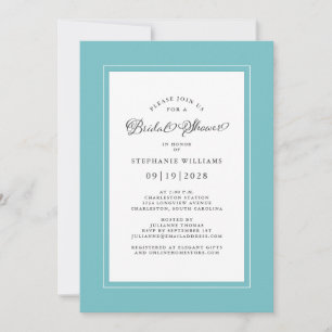 Aqua Elegant Calligraphy Bridal Shower  Invitation
