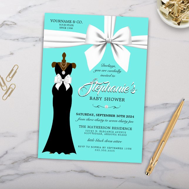 Aqua Elegant Ethnic Girly Tiffany Baby Shower Invitation (Formal Baby Shower with Elegant Tiffany Theme Invitation for Ethnic Princess Queen Celebration)