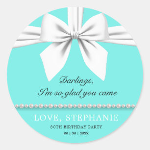 Aqua Elegant Fancy Tiffany Birthday Thank You Classic Round Sticker