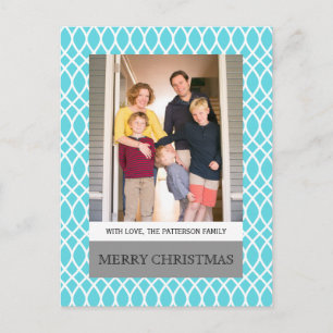 Aqua Elegant Lattice Holiday Photo Postcard