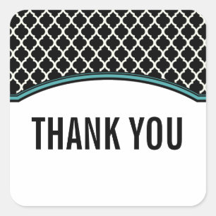 Aqua Elegant Quatrefoil Thank You Stickers