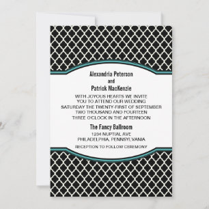 Aqua Elegant Quatrefoil Wedding Invite