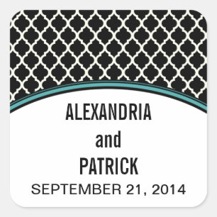 Aqua Elegant Quatrefoil Wedding Stickers