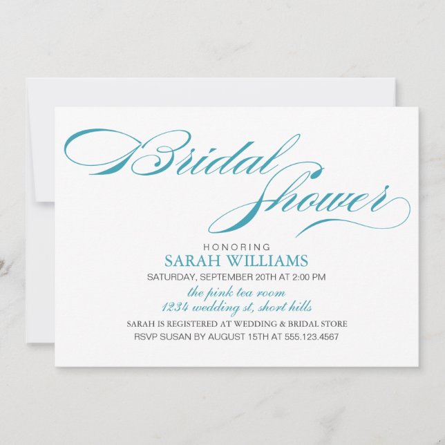 Aqua Elegant Script Bridal Shower Invitation (Front)
