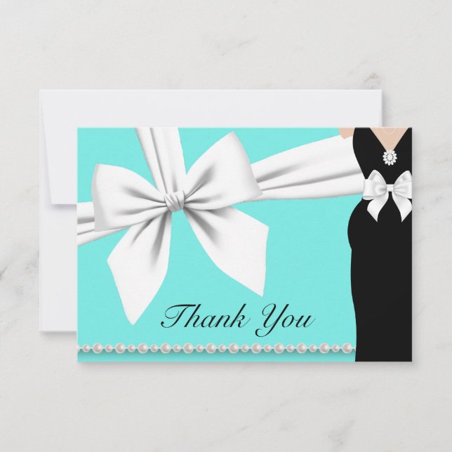 Aqua Elegant Tiffany Pearls Fancy Baby Shower Thank You Card (Front)