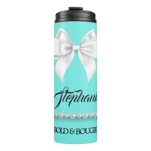 Aqua Elegant Tiffany Pearls Girly Fancy Bougie Thermal Tumbler (Front)