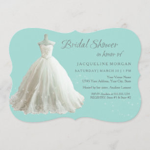 Aqua Elegant Wedding Gown Bridal Shower Invitation