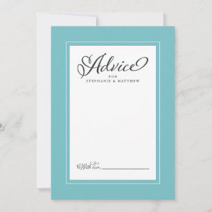 Aqua Elegant Wedding Newlywed Wishes Border Advice Card
