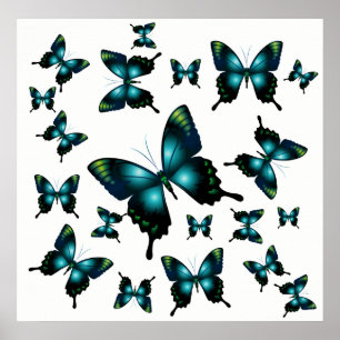 Aqua Elegant Whimsical  Butterflies Poster