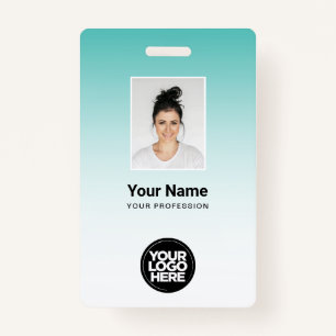 Aqua Employee Photo Bar Code Logo Name Gradient ID Badge
