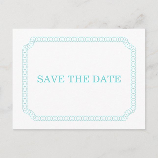 Aqua Encircled Ticket Save the Date Postcard (Front)