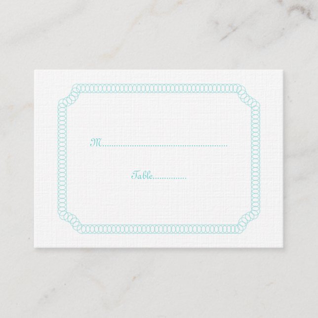 Aqua Encircled Ticket Wedding Place Card (Front)