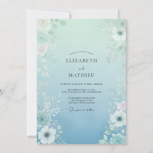 Aqua Ethereal Botanical Wedding Invitation