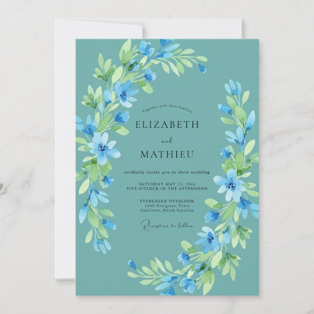 Aqua Ethereal Floral Wedding Invitation (Front)