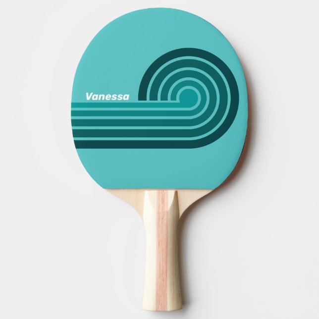 Aqua Fade Curl Stripes with Name Ping Pong Paddle (Front)