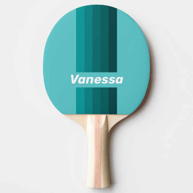 Aqua Fade Pin Stripes with Name Ping Pong Paddle (Front)