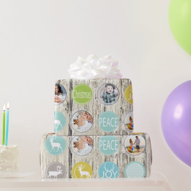 Aqua Family Photo Reindeer Christmas Merry Bright Wrapping Paper (Party Gifts)