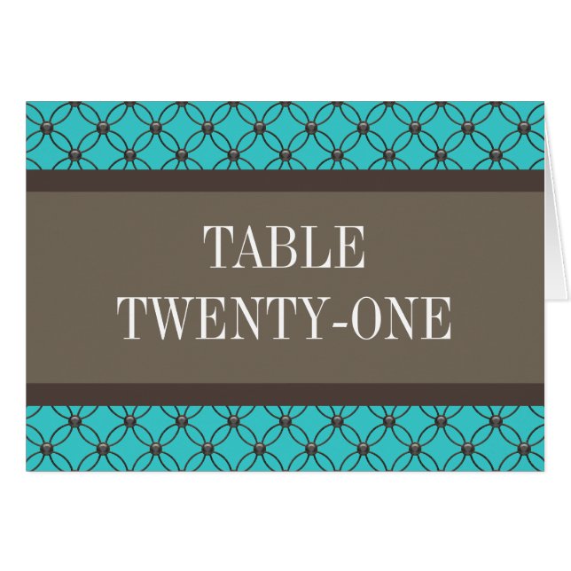 Aqua Fancy Lattice Table Number Card (Front Horizontal)