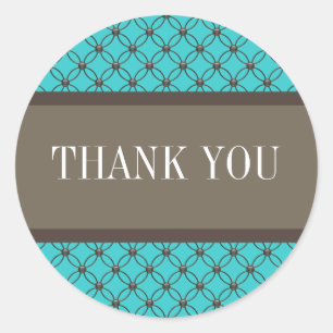 Aqua Fancy Lattice Thank You Stickers