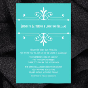 Aqua Fancy Ornamental Wedding Invite