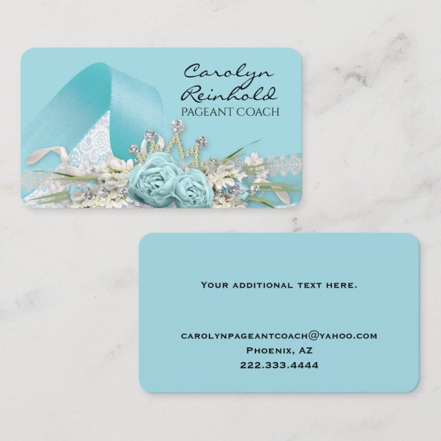 Aqua Fancy Pageant Coach Business Card (Front/Back)