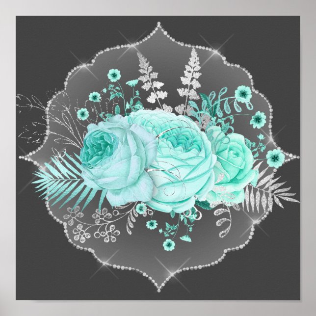 Aqua Fantasy Floral Poster (Front)