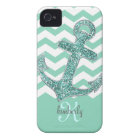 Aqua Faux Glitter Anchor Chevron Personalised