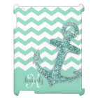 Aqua Faux Glitter Anchor Chevron Personalised