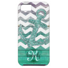 Aqua Faux Glitter Anchor Wood Chevron Personalised