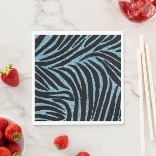 Aqua Faux Glitter Zebra Print Napkin