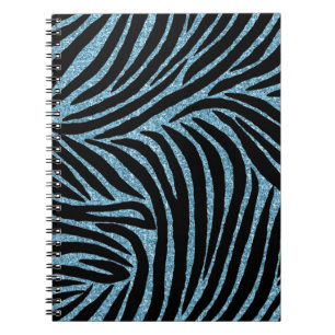 Aqua Faux Glitter Zebra Print Notebook
