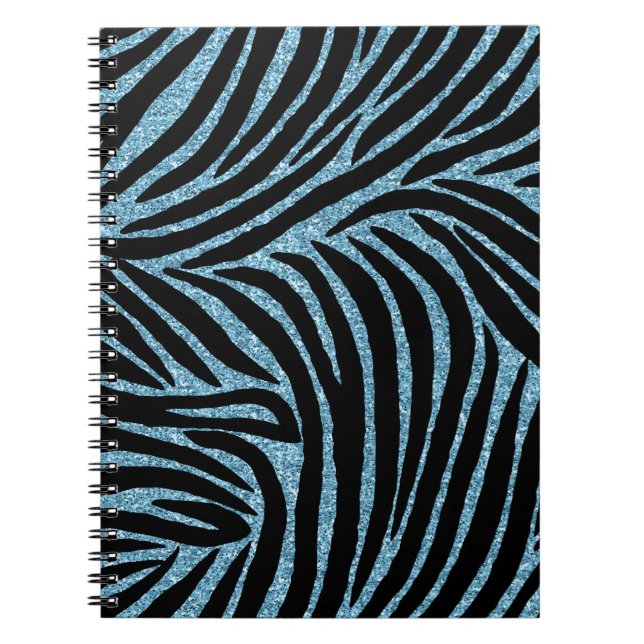 Aqua Faux Glitter Zebra Print Notebook (Front)