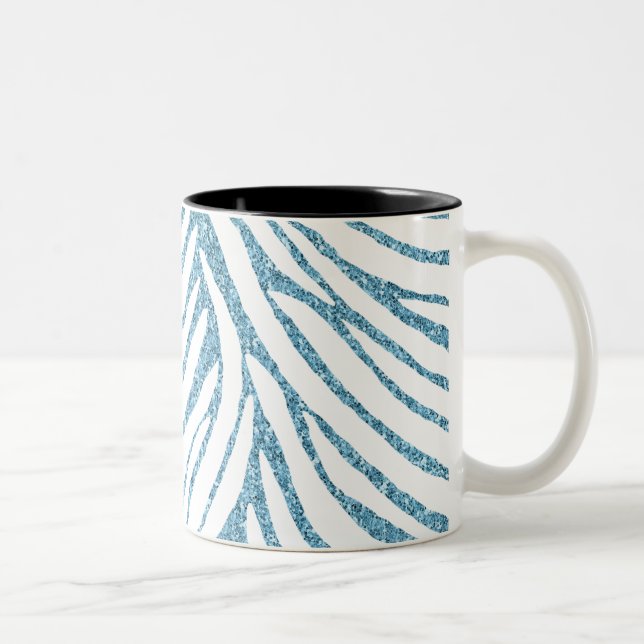 Aqua Faux Glitter Zebra Print Two-Tone Coffee Mug (Right)