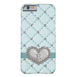 Aqua Faux Quilted Rhinestone Heart Barely There iPhone 6 Case