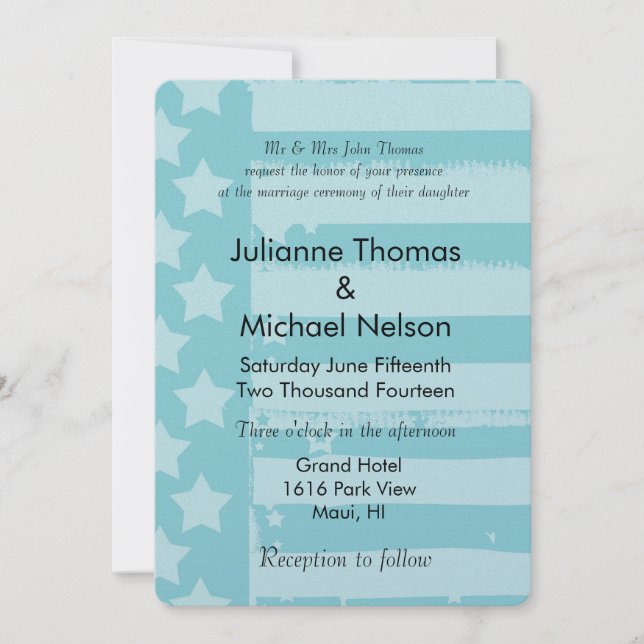 Aqua Flag Wedding Invitation (Front)
