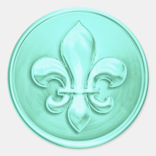 Aqua Fleur de Lis Envelope Seal Embossed Look