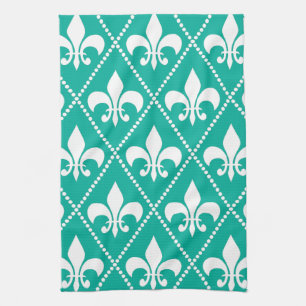 Aqua Fleur de Lis Tea Towel